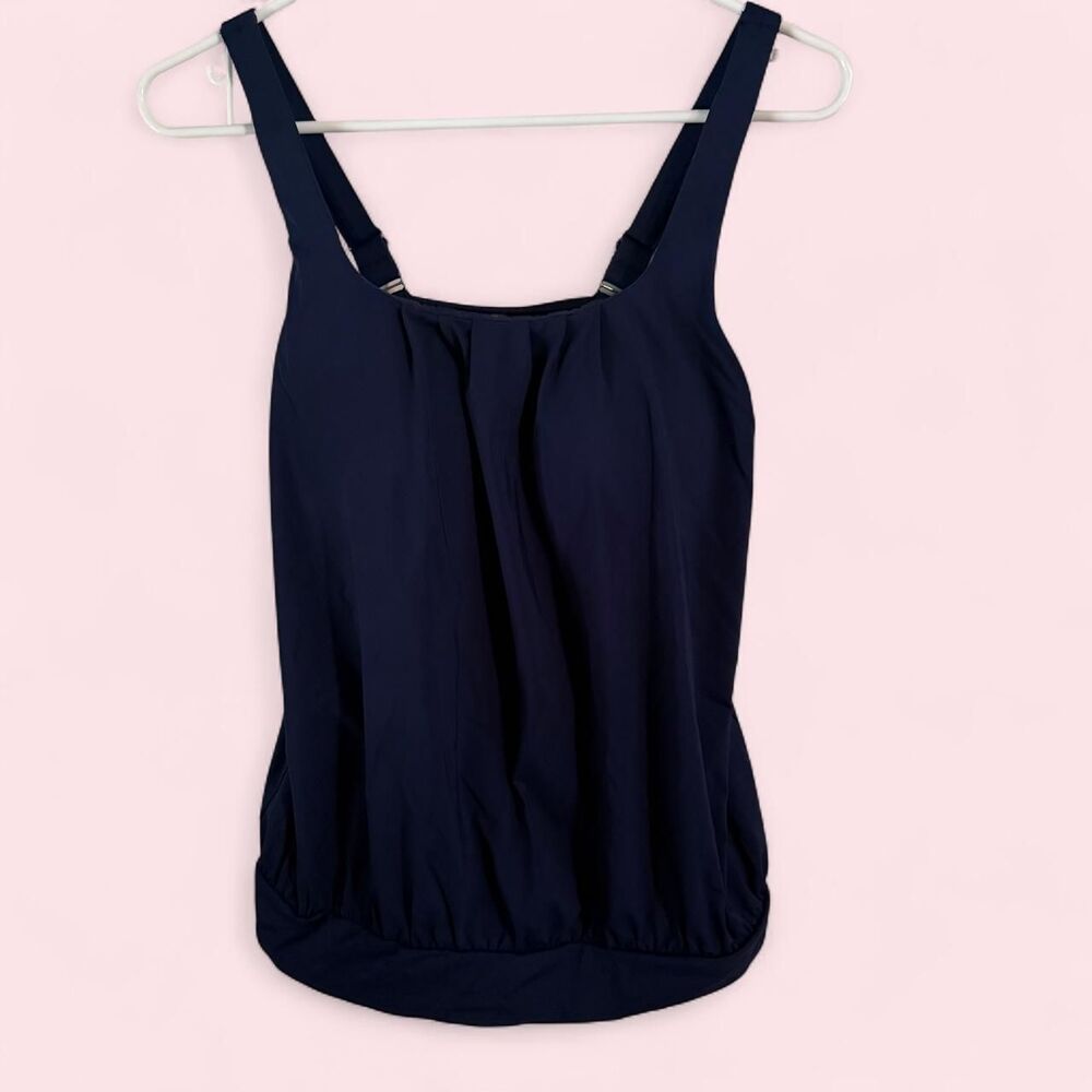 Lands' End Deep Sea Navy Blue Blouson Tankini Swim Top Size 6